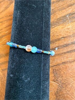 Handmade Blue & Teal Beaded Stretch Bracelet